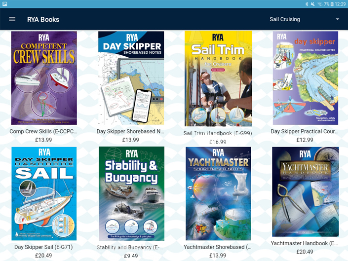 Screenshot from the RYA Books app for Android, showing the My Owned eBooks section in landscape view